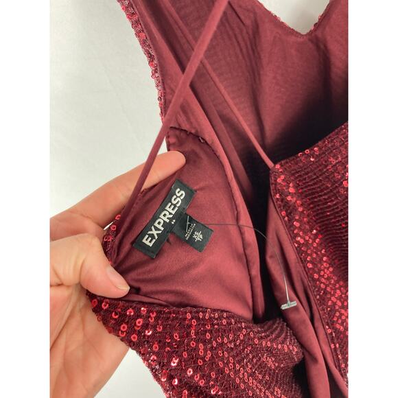 Express Dark Red Sequin Tank Cross Back Size XS - Picture 2 of 4